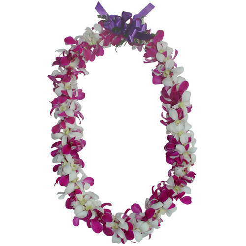 Double White and Purple Lei